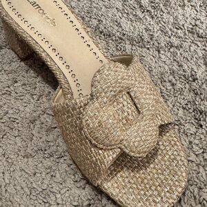 Larroude Gold Woven Women's Sandals